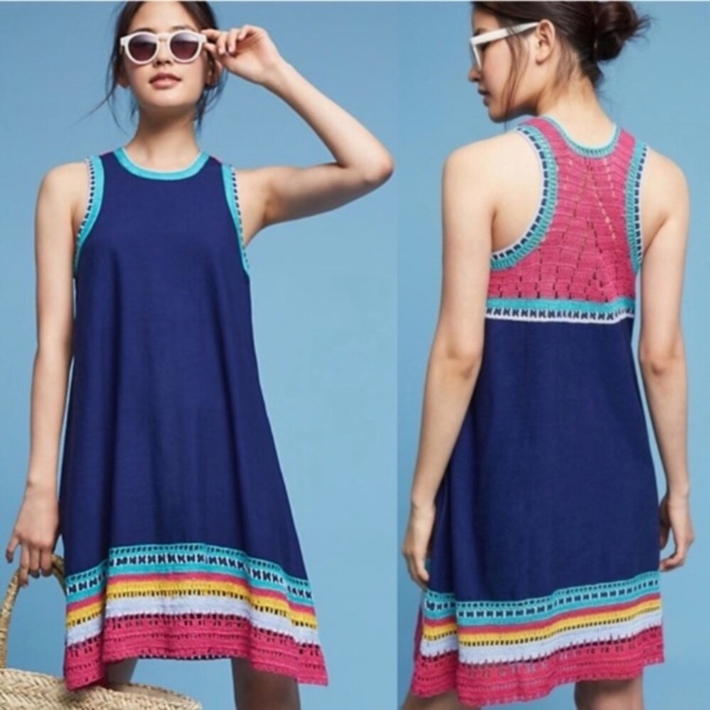 Akemi + Kin Crochet Trim Swing Dress Blue Size M